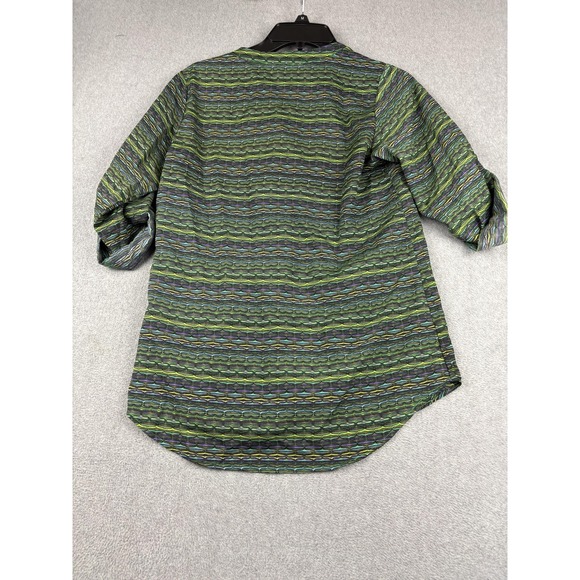 Collective Concepts Shirt Womens XS Green Patterned Split Neck 3/4 Sleeve Blouse - Picture 5 of 6